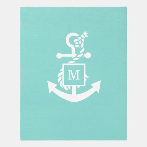 DIY Colors Anchor Monogram Turquoise Aqua White Rug