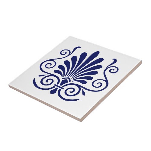 DIY Colors Art Deco Arabesque Plume Blue on White Ceramic Tile