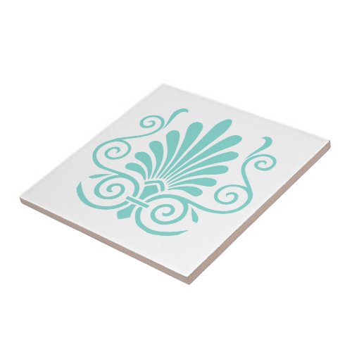 DIY Colors Art Deco Arabesque Plume Turq on White Ceramic Tile