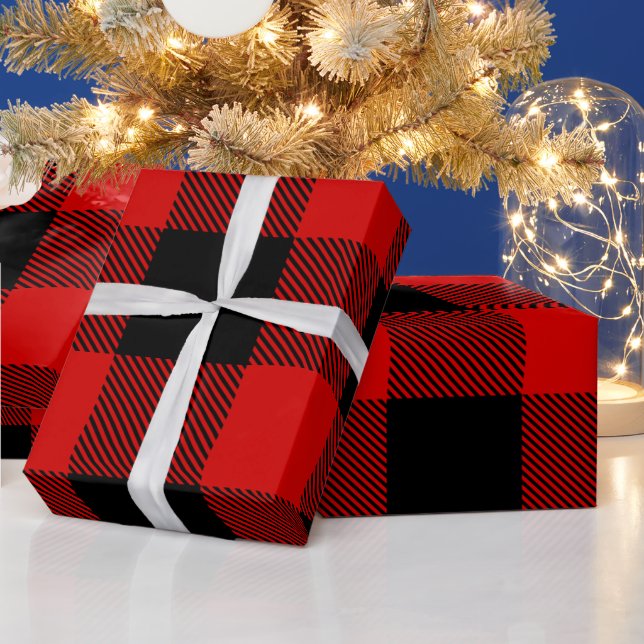DIY Colors Buffalo Plaid Tartan HG SV Black Red Wrapping Paper (Holidays)