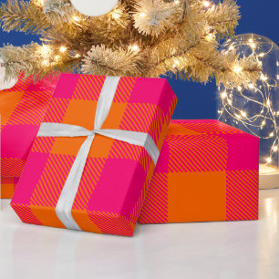 DIY Colors Buffalo Plaid Tartan LG SV Orange Pink Wrapping Paper