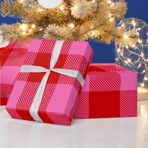 DIY Colors Buffalo Plaid Tartan LG SV Red Hot Pink Wrapping Paper