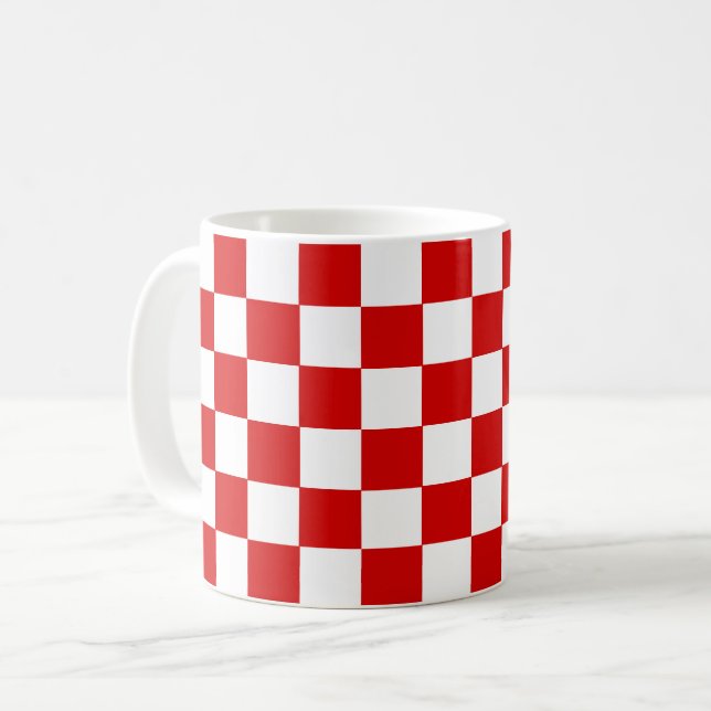 DIY Colors Checker Pattern Red and White Coffee Mug (Front Left)
