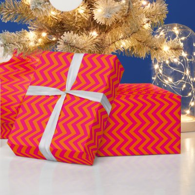 DIY Colors Chevron  Zigzag Raspberry Pink Orange Wrapping Paper
