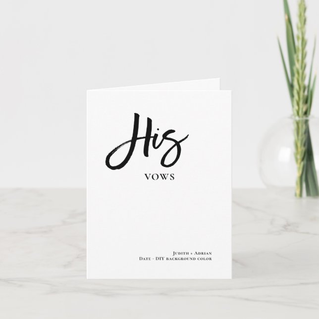 DIY Colors Chic Handwriten Script His Vows Card (Front)