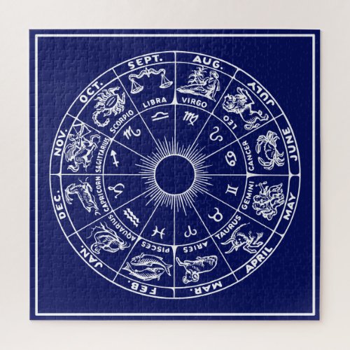 DIY Colors Framed Zodiac Chart 1 _ White on Blue Jigsaw Puzzle