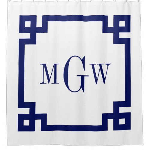 DIY Colors Greek Key 2 Frame 3I Monogram Navy Blu Shower Curtain