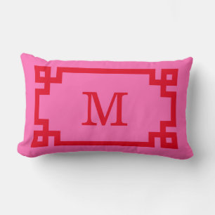 DIY Colors Greek Key #2 Framed Monogm Red Hot Pink Lumbar Pillow