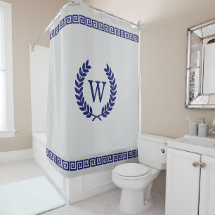 DIY Colors Greek Key S Laurel Monogm Navy Gray S Shower Curtain