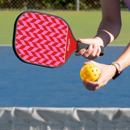 DIY Colors Herringbone Stripes SV Red Hot Pink Pickleball Paddle