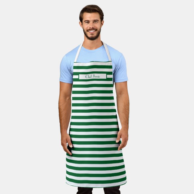DIY Colors Horiz Stripe Green White Apron (Worn)