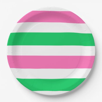 Diy Colors Hot Pink Emerald Green White Stripe Paper Plates by FantabulousPatterns at Zazzle