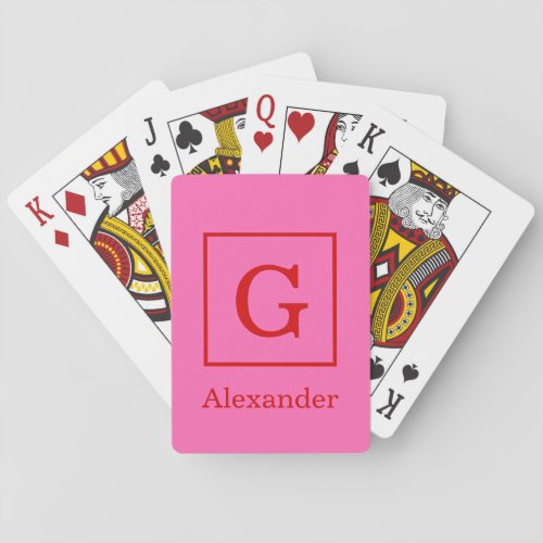 DIY Colors Hot Pink Red Framed Init Monogram SV Playing Cards