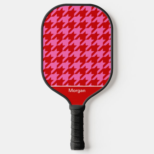 DIY Colors Houndstooth SV Red Hot Pink Pickleball Paddle (Front)