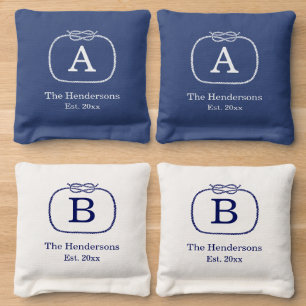 DIY Colors Knot Framed Initial Family Name White Cornhole Bags