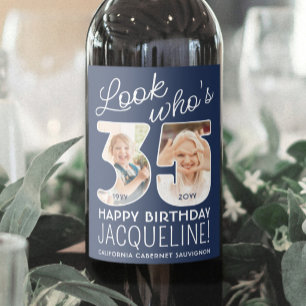 DIY Colors • Look Who's 35 Birthday Party 2 Photo Wine Label