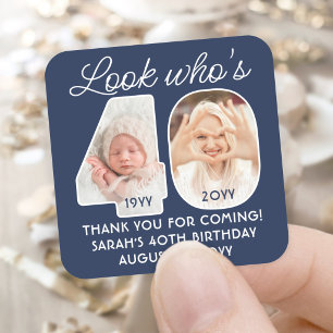 DIY Colors • Look Who's 40 Birthday Party 2 Photo Square Sticker