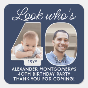DIY Colors • Look Who's 40 Birthday Party 2 Photo Square Sticker