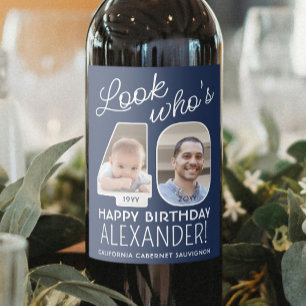 DIY Colors • Look Who's 40 Birthday Party 2 Photo Wine Label