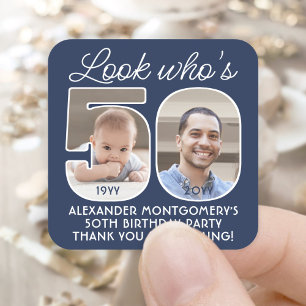 DIY Colors • Look Who's 50 Birthday Party 2 Photo Square Sticker