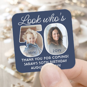 DIY Colors • Look Who's 50 Birthday Party 2 Photo Square Sticker