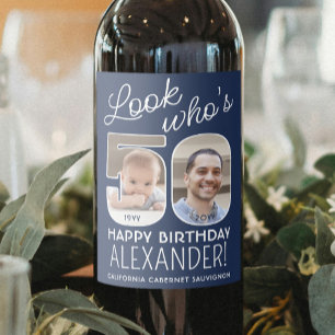 DIY Colors • Look Who's 50 Birthday Party 2 Photo Wine Label
