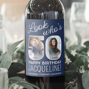 DIY Colors • Look Who's 50 Birthday Party 2 Photo Wine Label