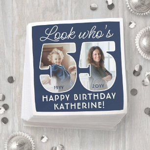 DIY Colors • Look Who's 55 Birthday Party 2 Photo Napkins