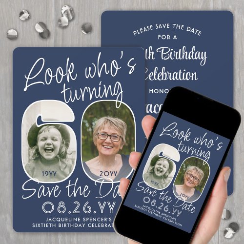 DIY Colors â Look Whos 60 Birthday Party 2 Photo Save The Date