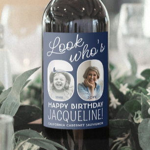 DIY Colors • Look Who's 60 Birthday Party 2 Photo Wine Label