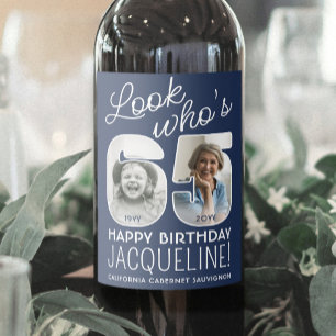DIY Colors • Look Who's 65 Birthday Party 2 Photo Wine Label