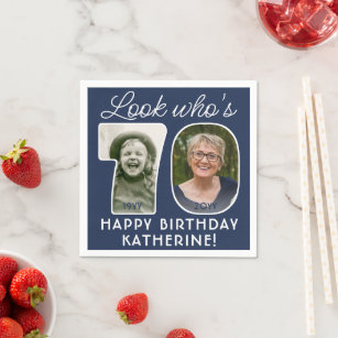DIY Colors • Look Who's 70 Birthday Party 2 Photo Napkins