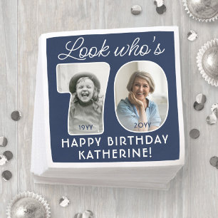 DIY Colors • Look Who's 70 Birthday Party 2 Photo Napkins