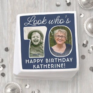 DIY Colors • Look Who's 70 Birthday Party 2 Photo Napkins