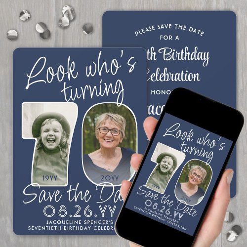 DIY Colors â Look Whos 70 Birthday Party 2 Photo Save The Date