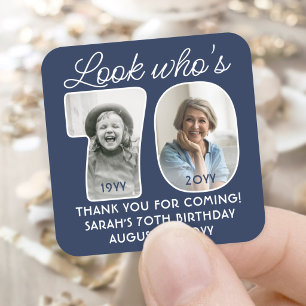 DIY Colors • Look Who's 70 Birthday Party 2 Photo Square Sticker