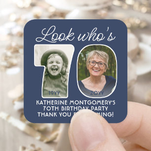 DIY Colors • Look Who's 70 Birthday Party 2 Photo Square Sticker