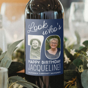 DIY Colors • Look Who's 70 Birthday Party 2 Photo Wine Label