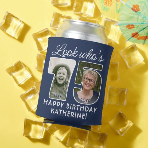 DIY Colors â Look Whos 75 Birthday Party 2 Photo Can Cooler