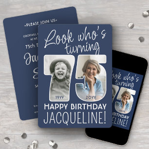 DIY Colors • Look Who's 75 Birthday Party 2 Photo Invitation