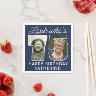 DIY Colors • Look Who's 75 Birthday Party 2 Photo Napkins