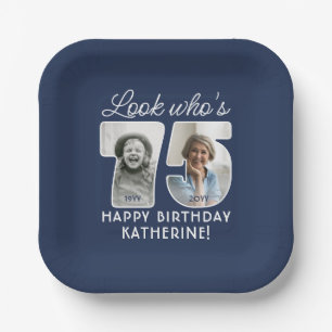 DIY Colors • Look Who's 75 Birthday Party 2 Photo Paper Plates