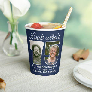 DIY Colors • Look Who's 75 • Photo Birthday Party Paper Cups
