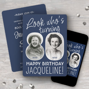 DIY Colors • Look Who's 80 Birthday Party 2 Photo Invitation