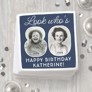 DIY Colors • Look Who's 80 Birthday Party 2 Photo Napkins