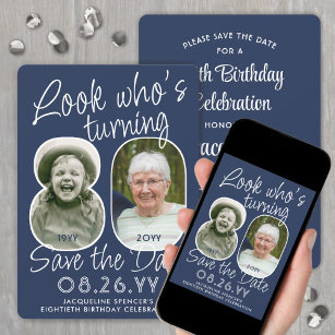 DIY Colors • Look Who's 80 Birthday Party 2 Photo Save The Date