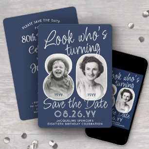 DIY Colors • Look Who's 80 Birthday Party 2 Photo Save The Date