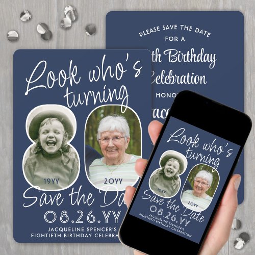 DIY Colors â Look Whos 80 Birthday Party 2 Photo Save The Date