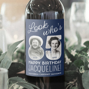 DIY Colors • Look Who's 85 Birthday Party 2 Photo Wine Label