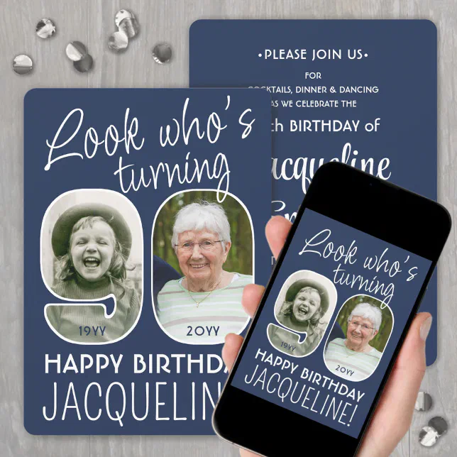 DIY Colors • Look Who's 90 Birthday Party 2 Photo Invitation Zazzle